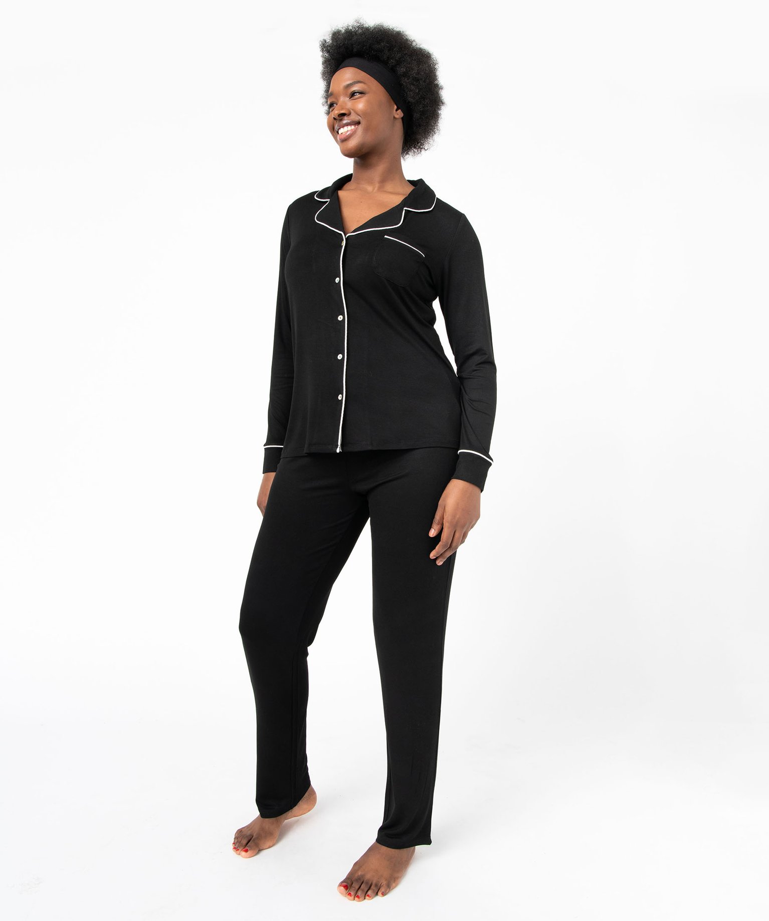 Pyjama deux pièces : chemise et pantalon femme noir | GEMO