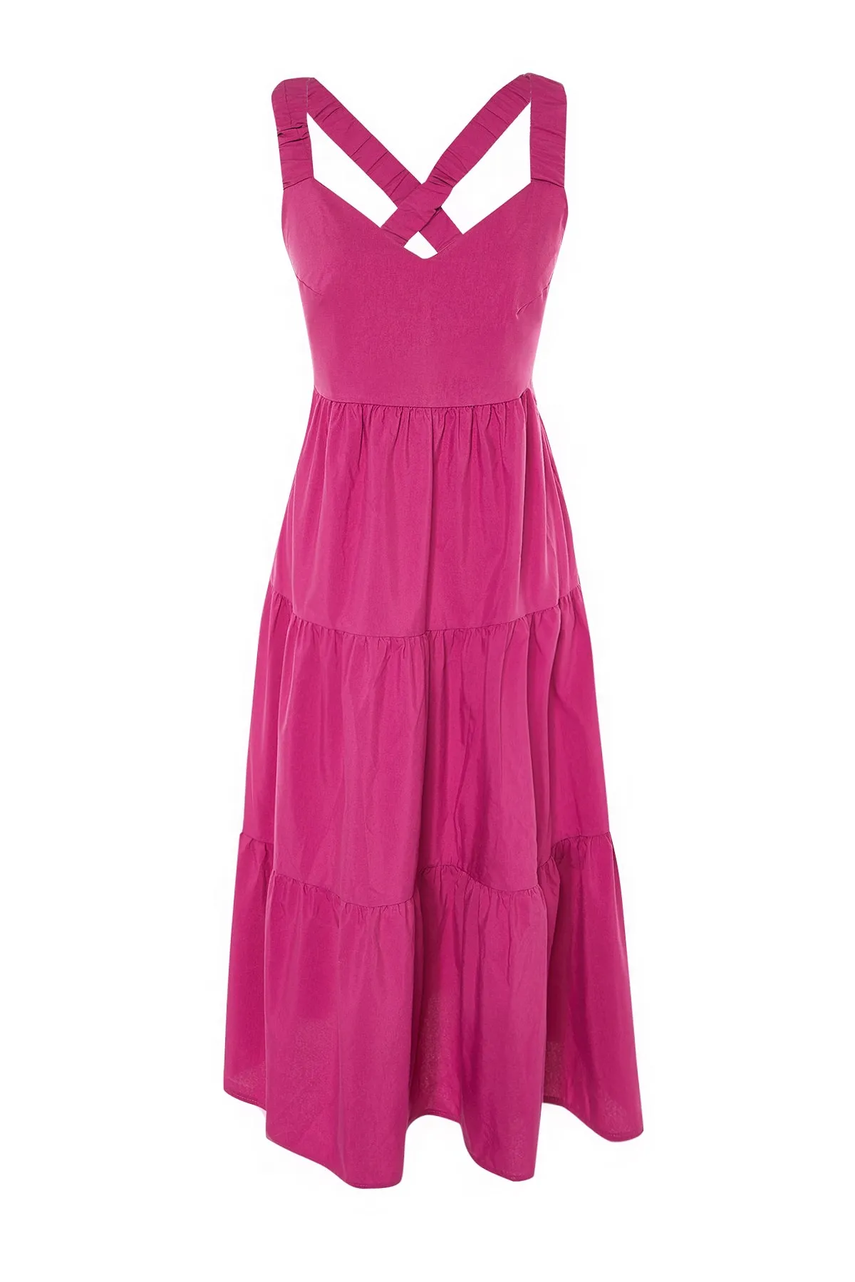 Trendyol Collection  Fuchsiafarbenes Strandkleid im Leinen-Look mit Rückendetails TBESS21EL3851