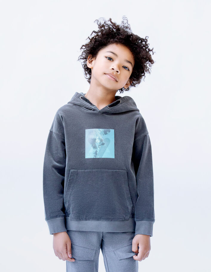 Sweat gris velours milleraies visuel lenticulaire garçon
