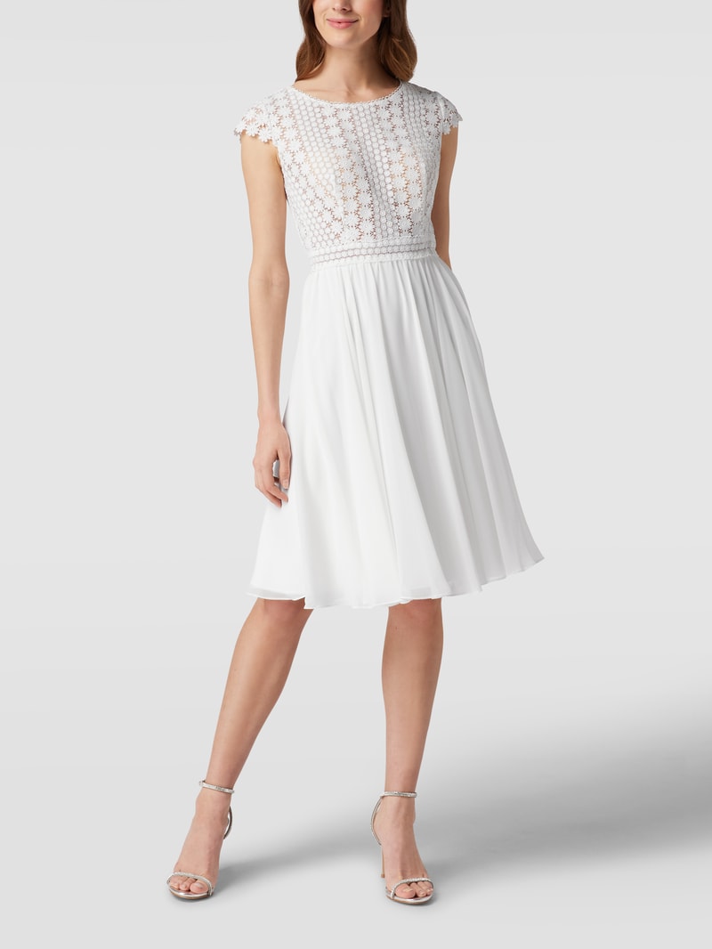 Cocktailkleid mit floraler Spitze in ecru