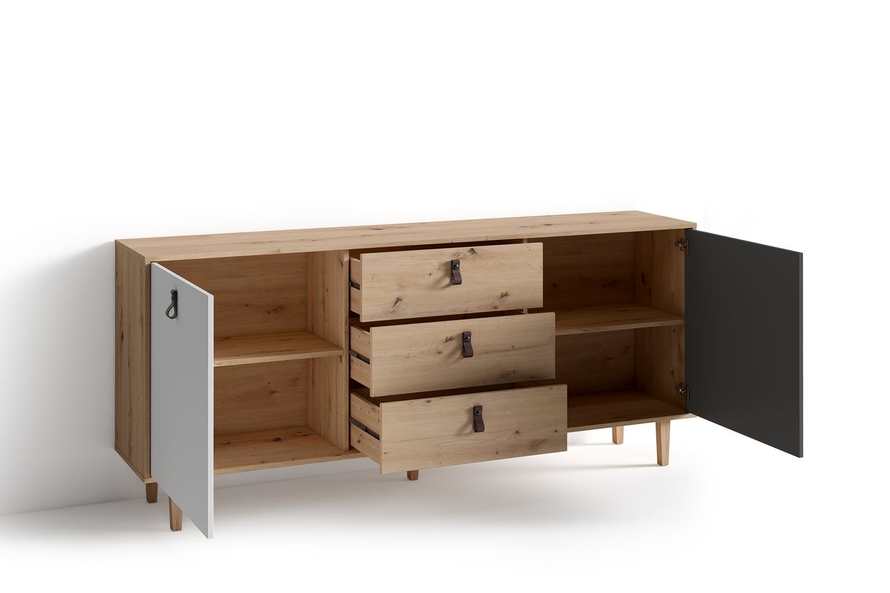 byLiving BILL Sideboard, Breite 180 cm, Eiche-Optik, matt weiß anthrazit