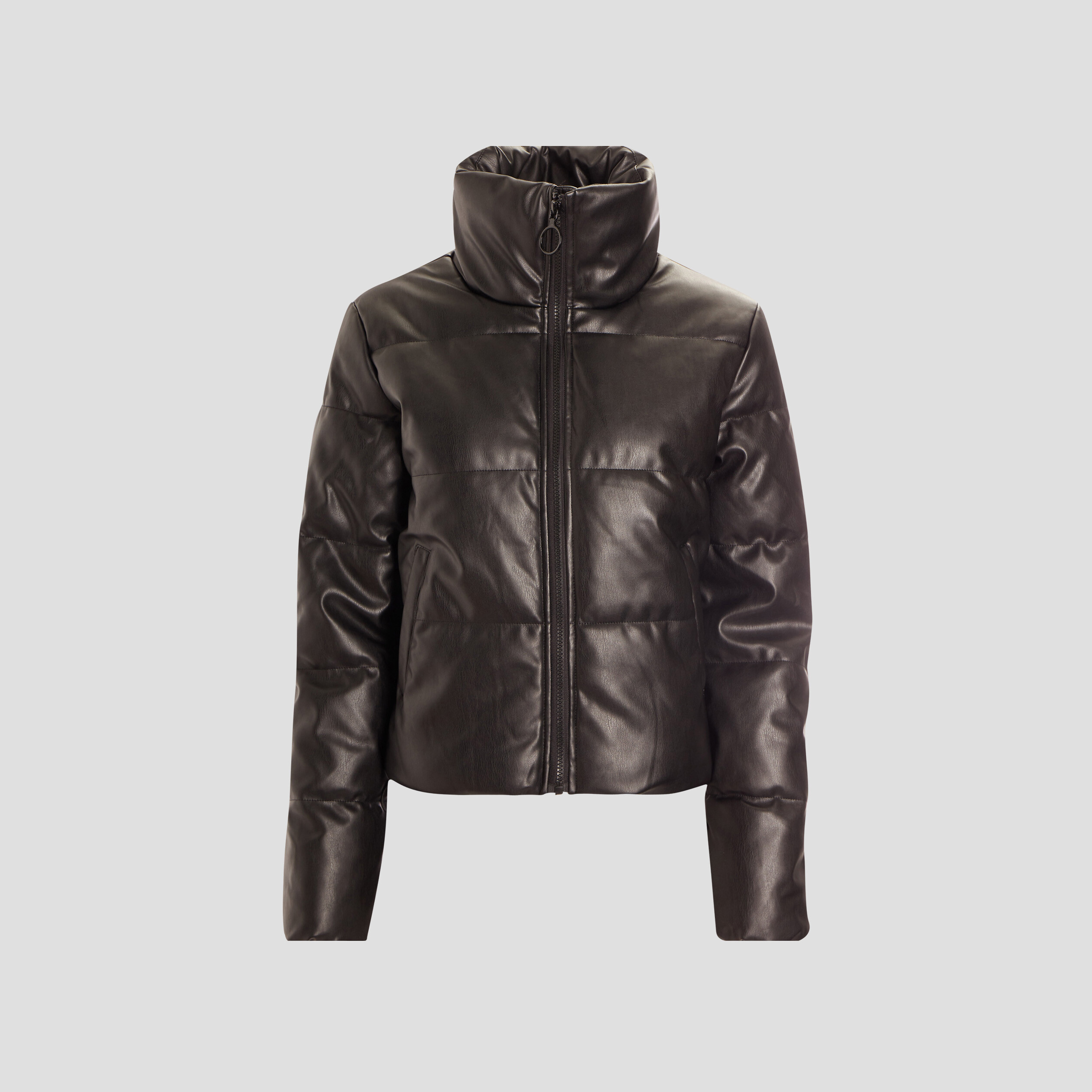 Doudoune droite simili cuir noir femme | La Halle