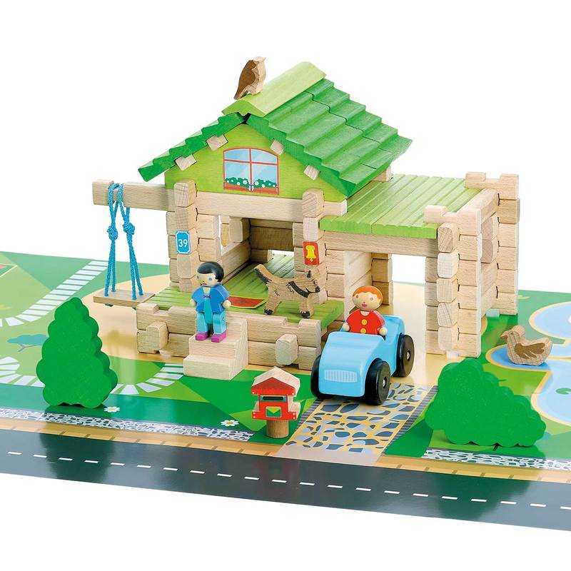 Jeu de construction en bois Ma première maison avec voiture Jeujura