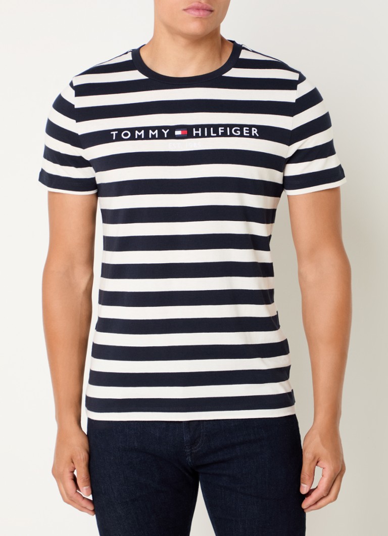 Tricou Tommy Hilfiger cu dungi și logo brodat