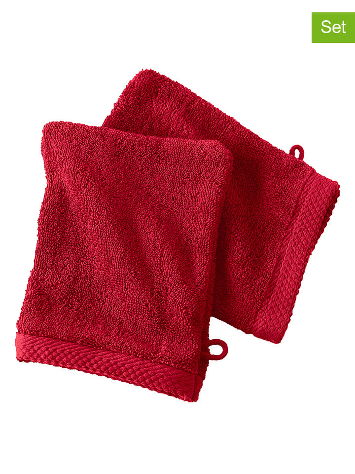 Soft by Perle de Coton 2er-Set: Waschhandschuhe ''Epo'' in Rot günstig kaufen 16x21 cm