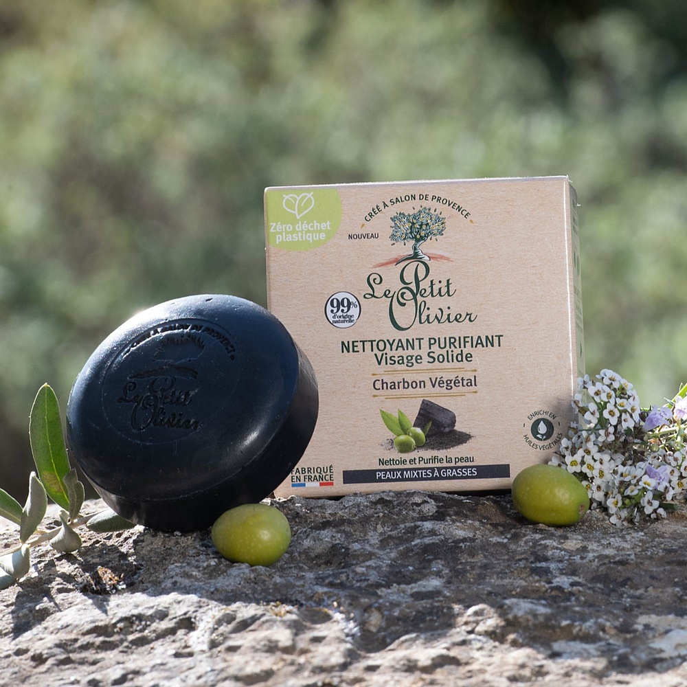le petit olivier Nettoyant Purifiant Visage Solide Charbon Végétal Nettoyant Purifiant Solide - Peaux Mixtes à Grasses