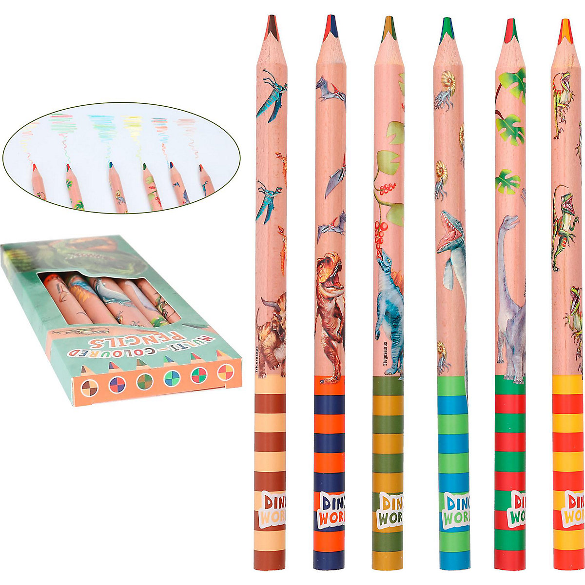 Dino World Buntstifte Multicolor Regenbogen, 6 Stück