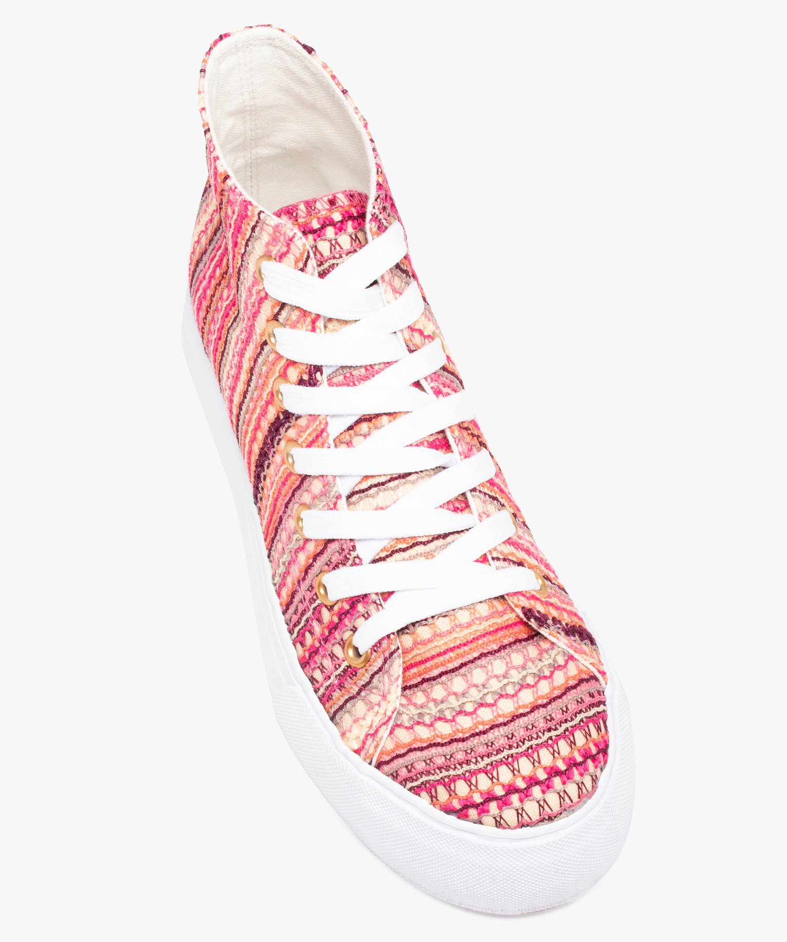 Baskets femme semi-montantes en toile multicolore beige | GEMO