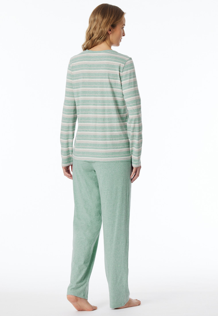 Schlafanzug lang grün meliert - Casual Essentials