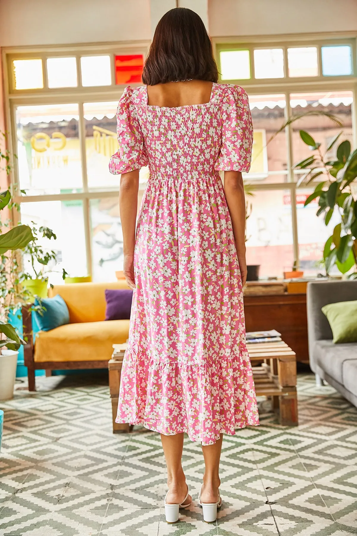 Olalook  Rosa Gimped Lässiges Kleid aus gewebter Viskose für Damen ELB-19001483