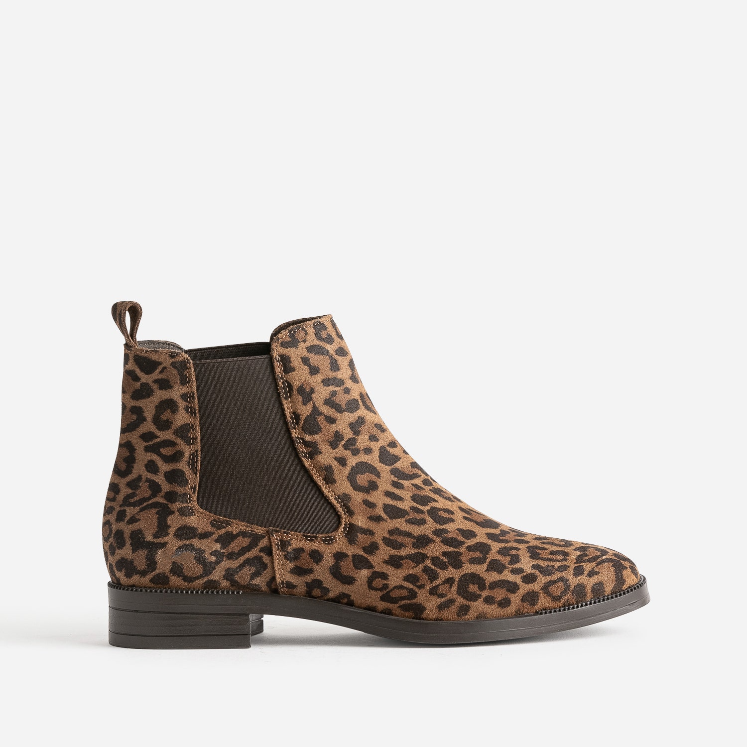 Chelsea boots camel éco-conçu cuir velours à motif léopard