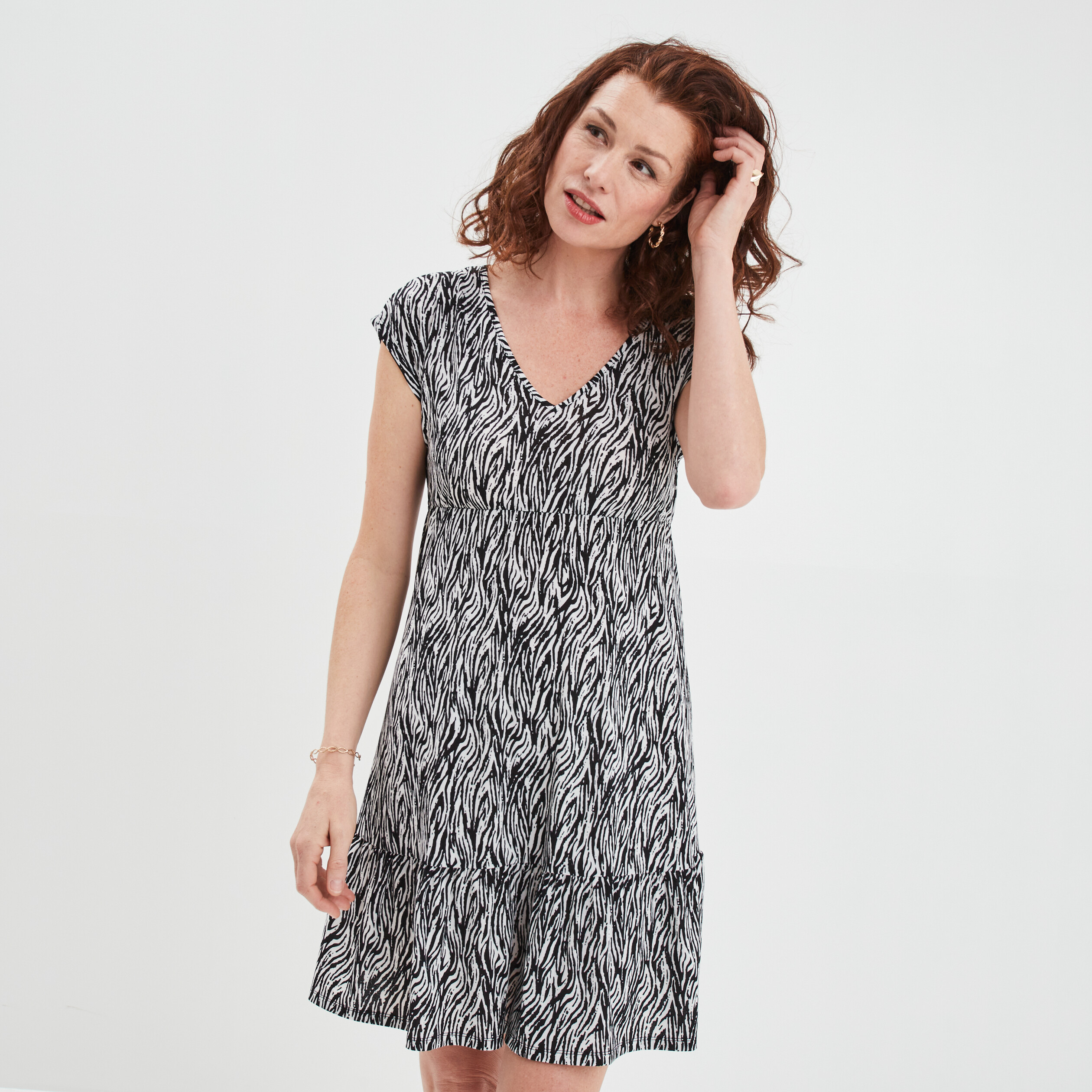 Robe évasée manches courtes blanc femme | La Halle