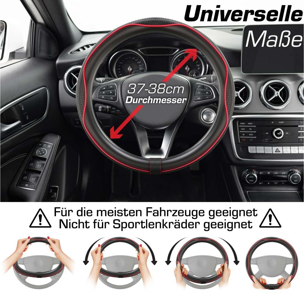 Upgrade4cars Lenkradbezug SportsLine, Ø 37,00 - 39,00 cm, Stilvolles Linien-Design mit Perforierten Details für mehr Grip