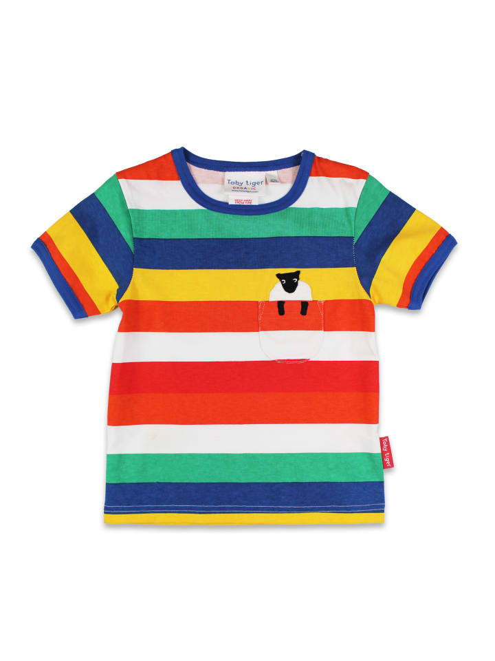 Toby Tiger T-Shirt mit Regenbogenstreifen und Schaf Applikation in bunt günstig kaufen