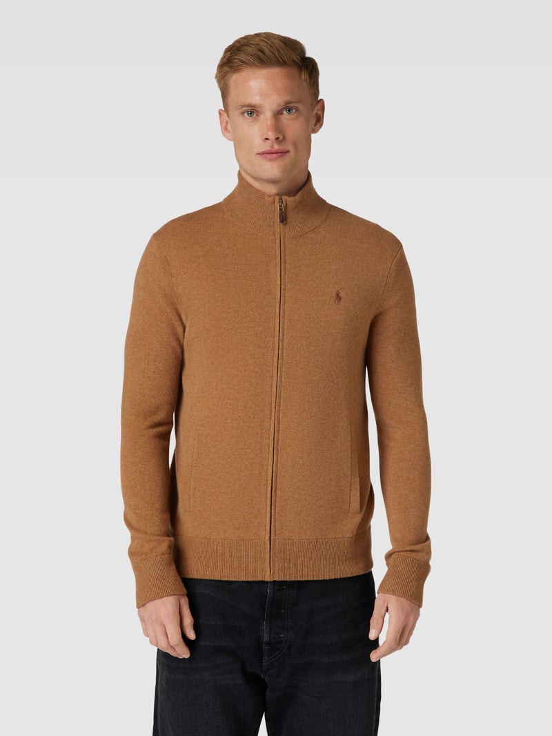 Strickjacke aus Lanawolle mit Nahtreißverschluss in hellbraun
