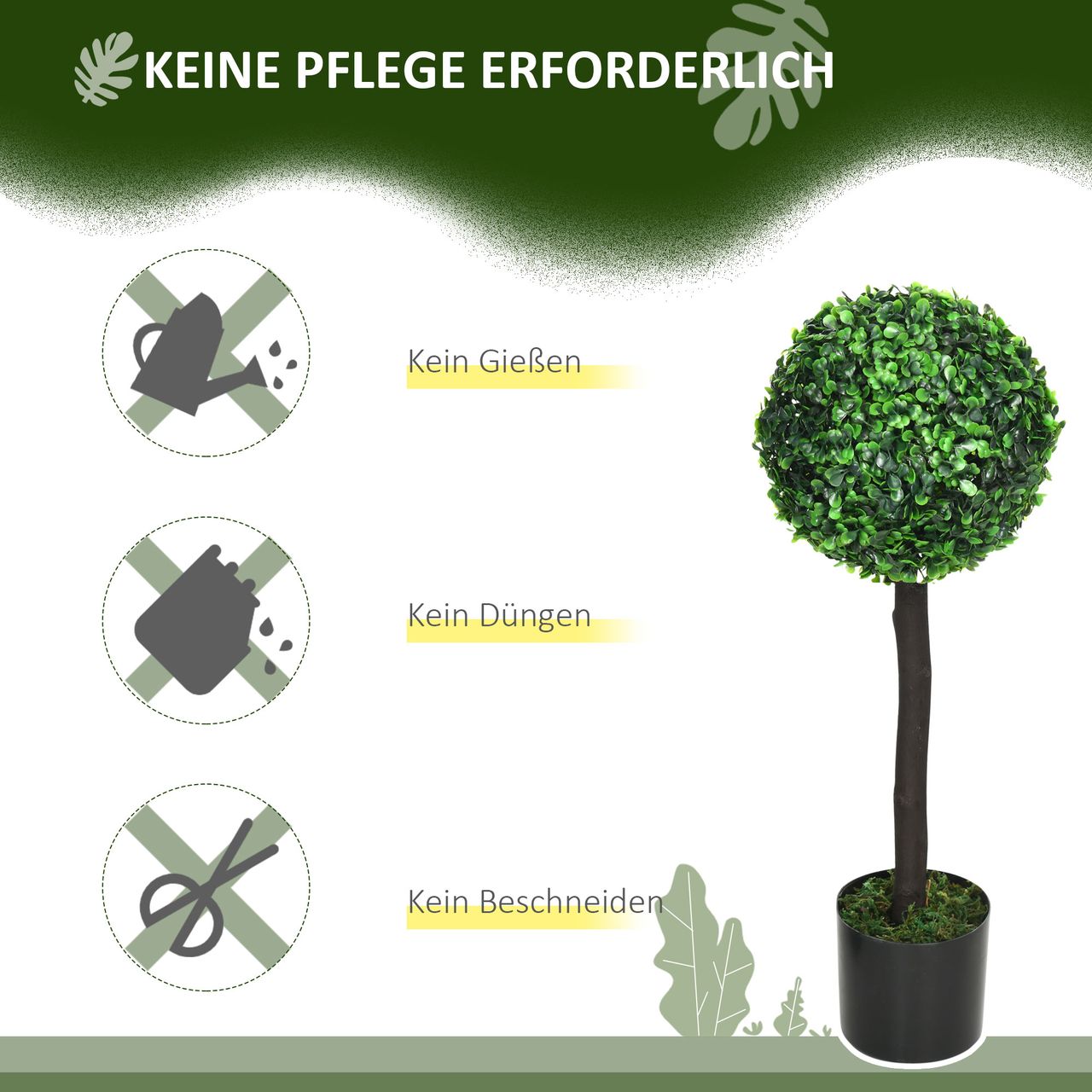 HOMCOM Künstliche Pflanzen, 2er-Set UV-beständige Zimmerpflanze, 60 cm Buchsbaum