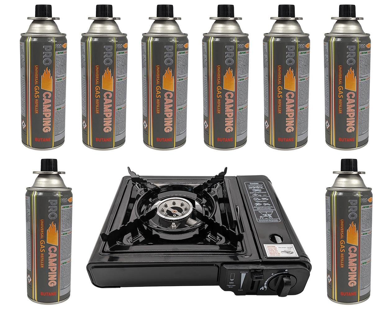 Morleos Gaskocher Campingkocher Gaskocher Outdoor Camping Piezo Kocher + 8x Gaskartusche, (2,2KW Kocher + Gas)