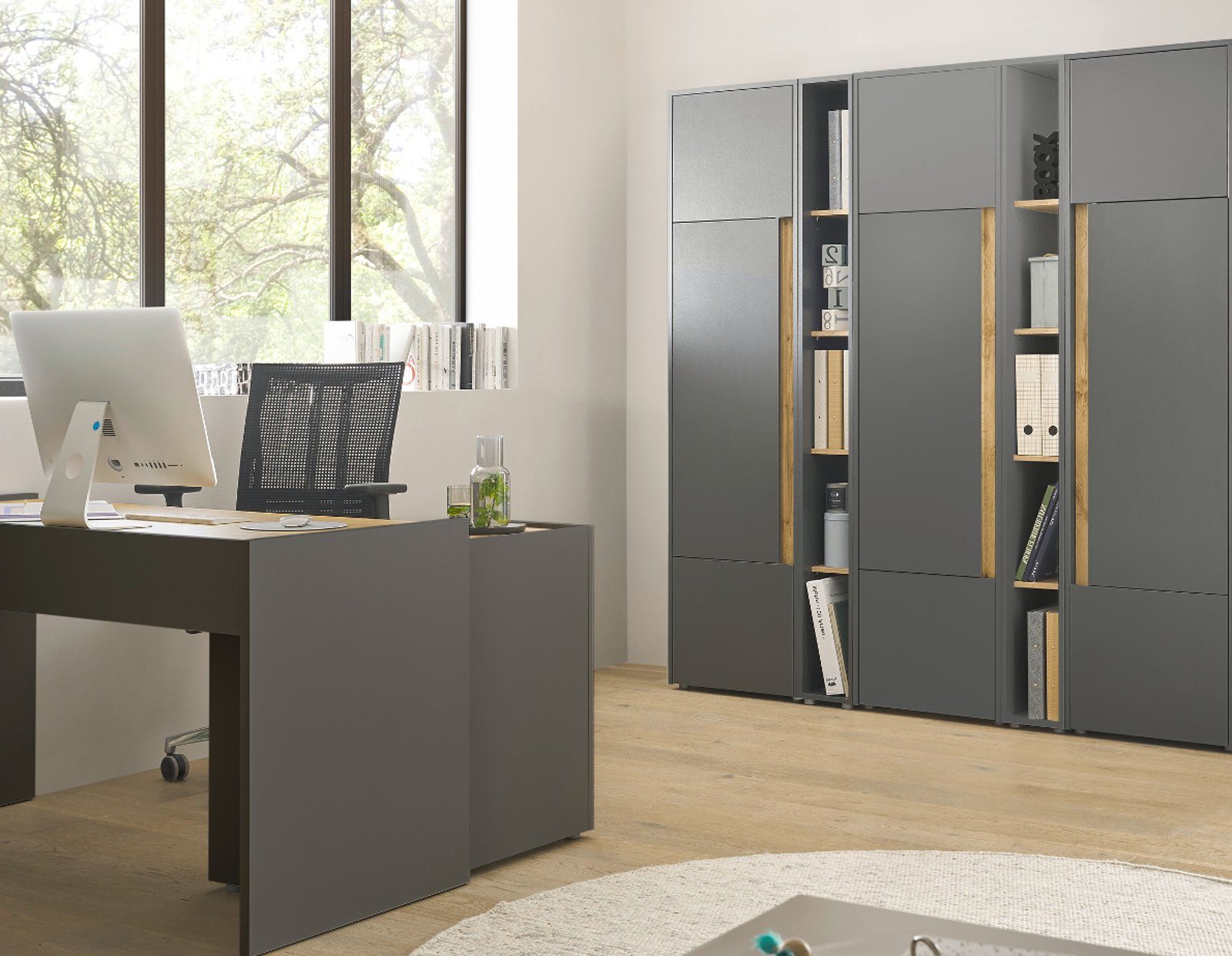Furn.Design Aktenschrank Center (Büroschrank in grau mit Wotan Eiche, Set 5-teilig, 190 x 200 cm) 15 Stauraumfächer