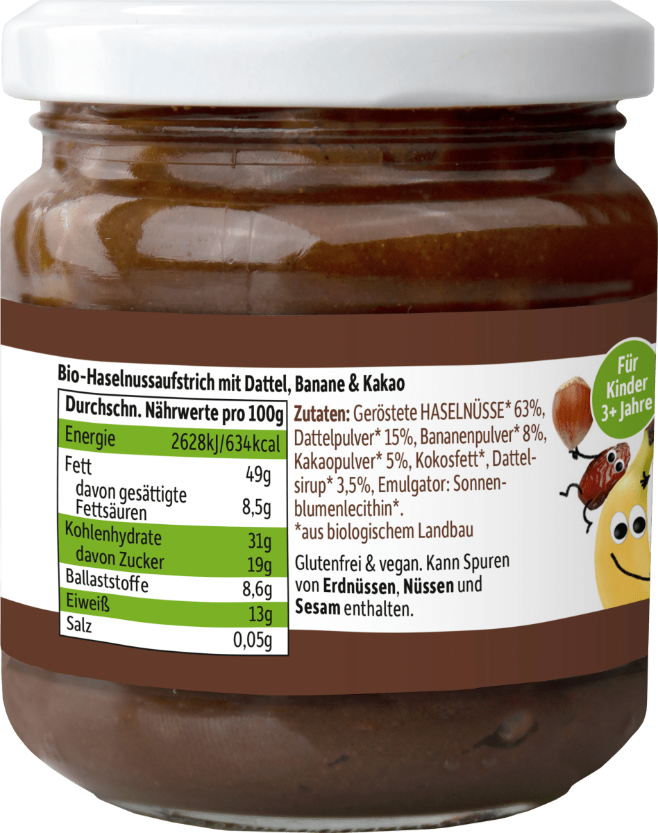 Haselnussmus Datteln, Banane & Kakao, ab 3 Jahren, 180 g