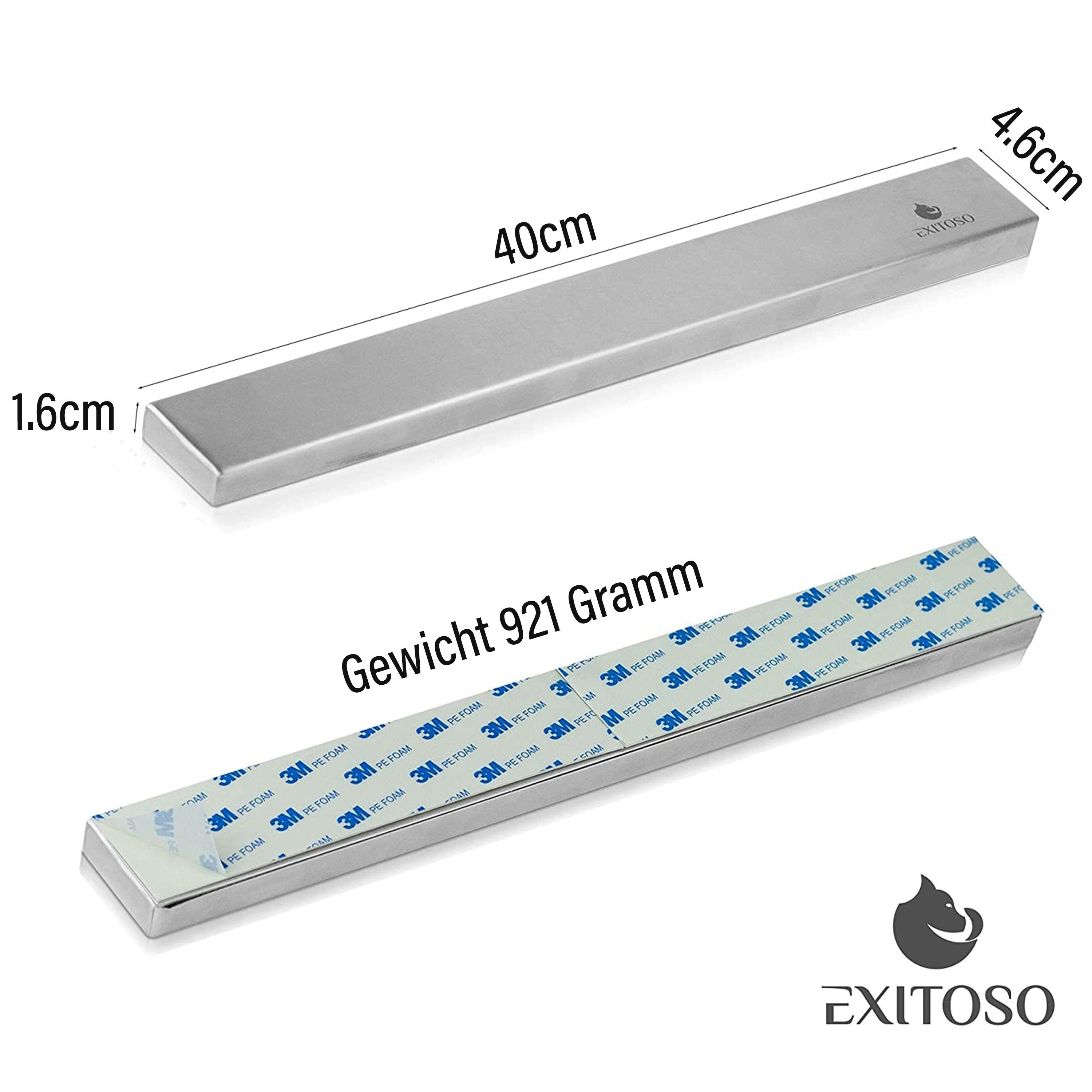 Exitoso Wand-Magnet Messer-Leiste 40 cm selbstklebend, Edelstahl Magnetleiste Messer - OHNE Bohren silber
