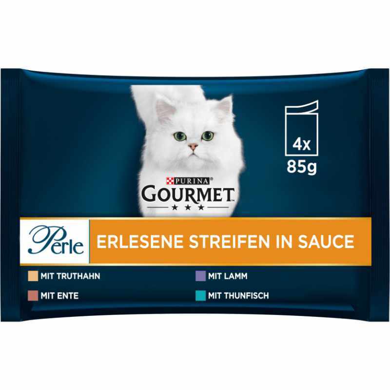 GOURMET Nassfutter GOURMET Perle 4x85g Truthahn, Thunfisch, Ente & Lamm
