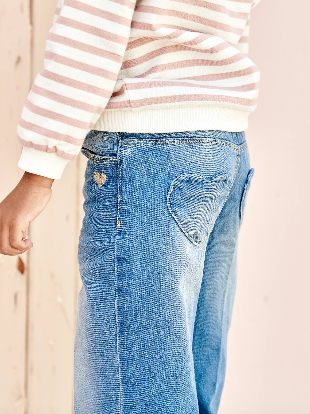 Vertbaudet Weite Mädchen 7/8-Jeans mit Gürtel - double stone