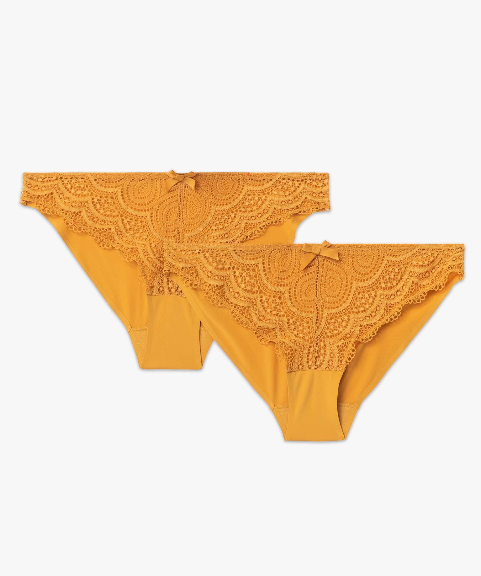 Culotte femme en microfibre et dentelle (lot de 2) jaune | GEMO