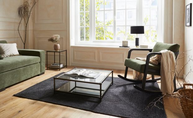 GMK Collection Couchtisch Lieke, 0,6cm starke Glastischplatte, Tischbeine aus Metall, Mit 1 Ablageboden