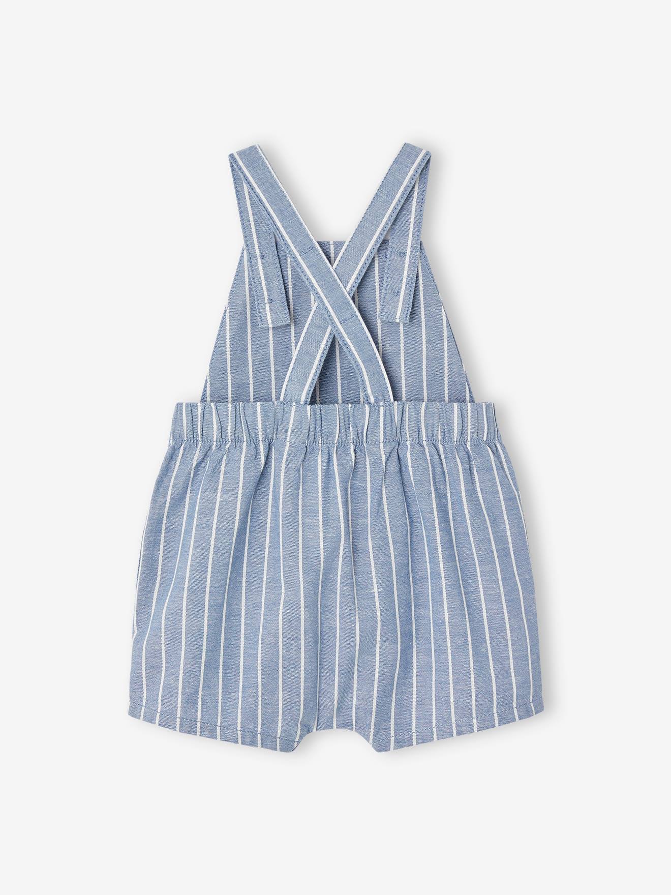Vertbaudet Baby Latzhose, Leinen/Baumwolle - blau