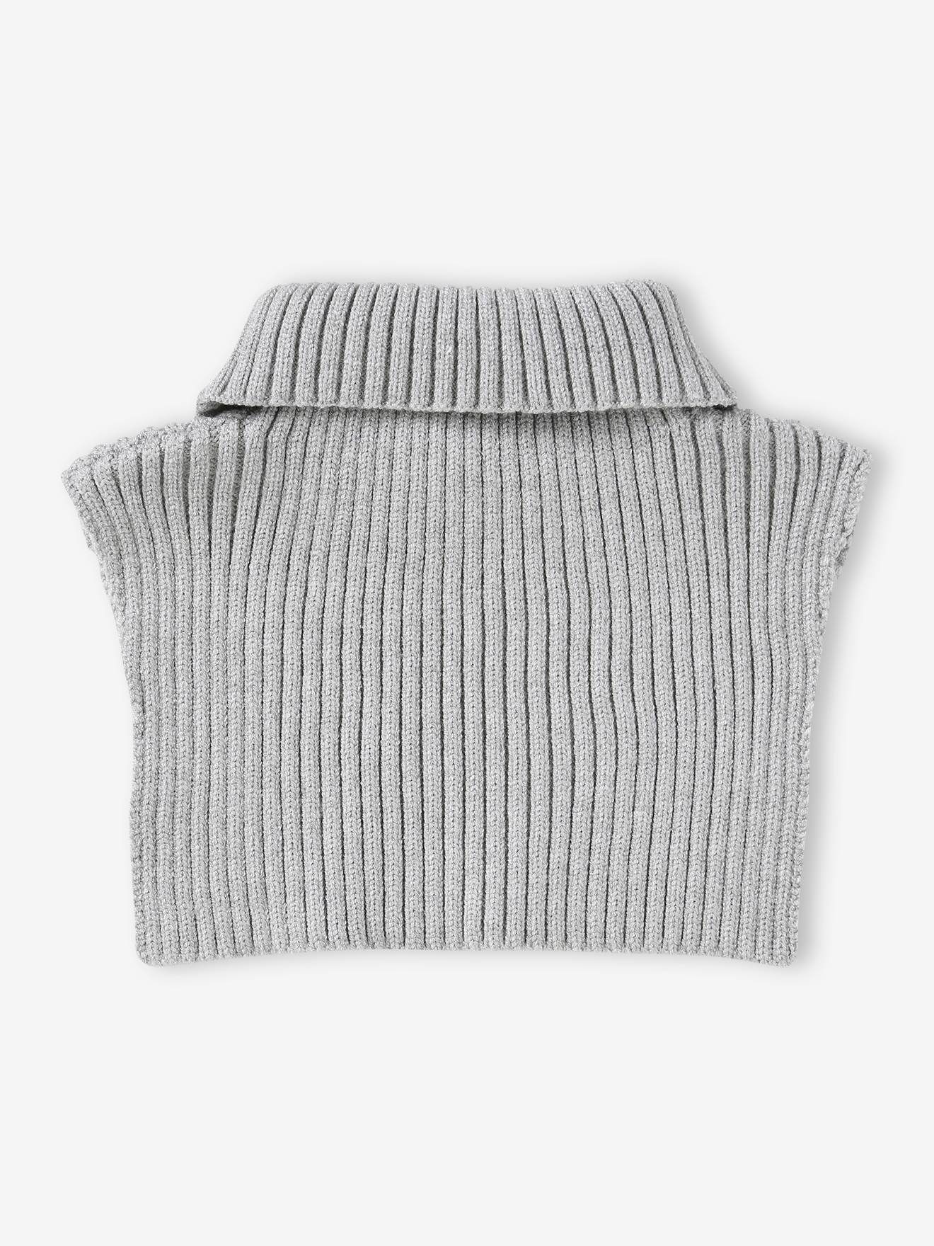 Faux-col en maille côtelée fille gris chiné