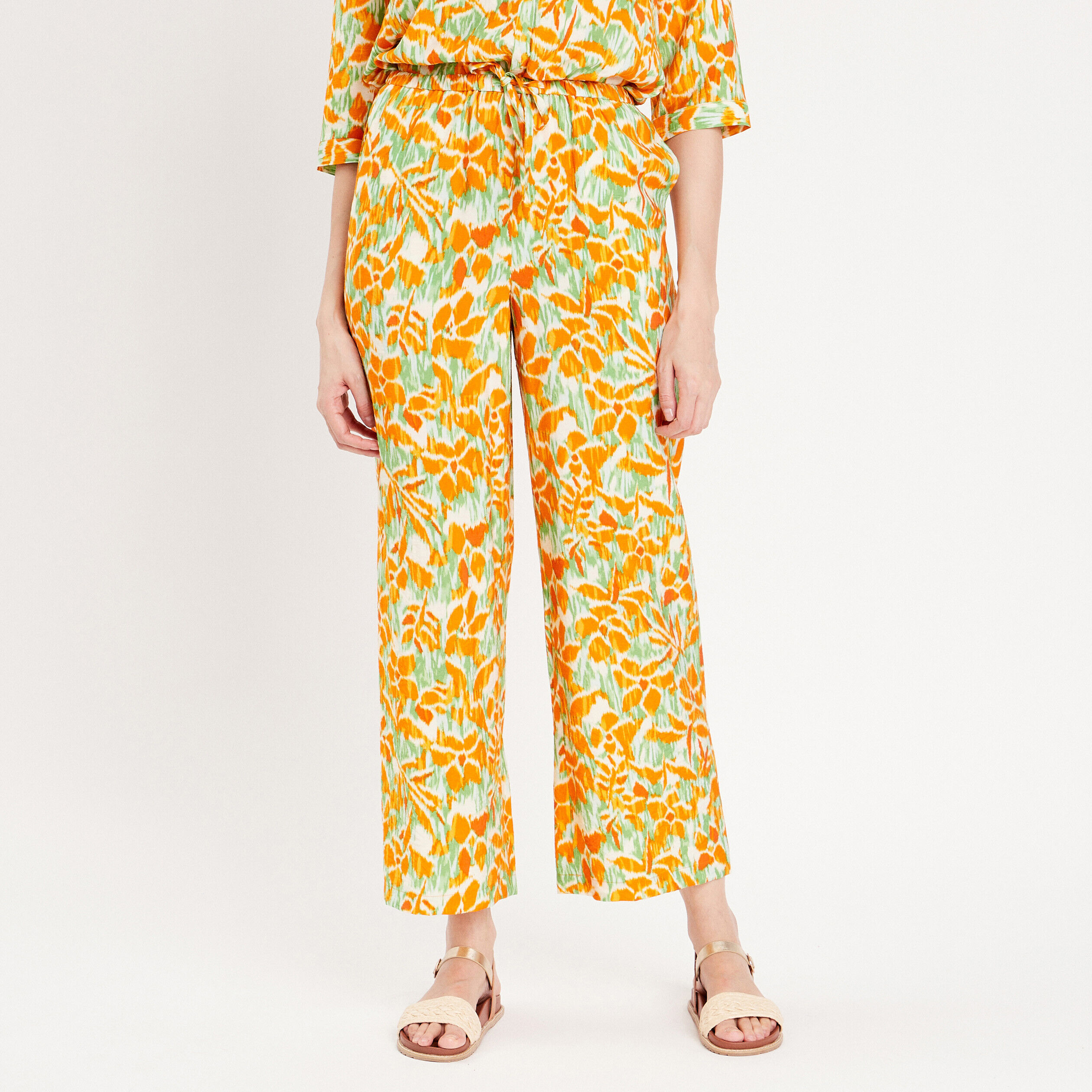 Pantalon large fluide vert femme | Cache Cache
