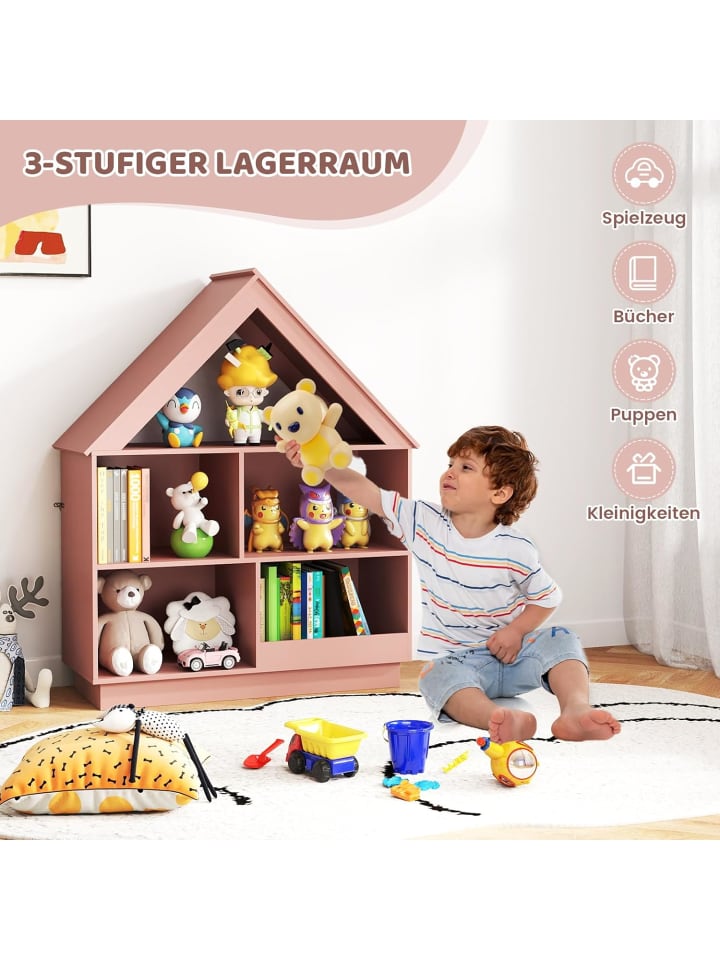 COSTWAY Kinder Bücherregal in Hausform 88 x 34 x 108 cm in Rosa günstig kaufen onesize