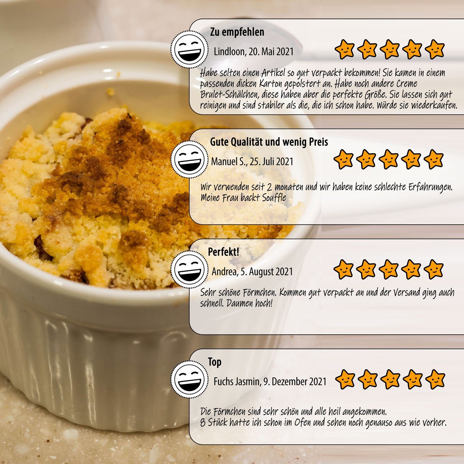 Dimono Dessertschale Creme Brulee Souflee-Förmchen, Keramik, (Schälchen mit 170 ml, 8-tlg), Schalen