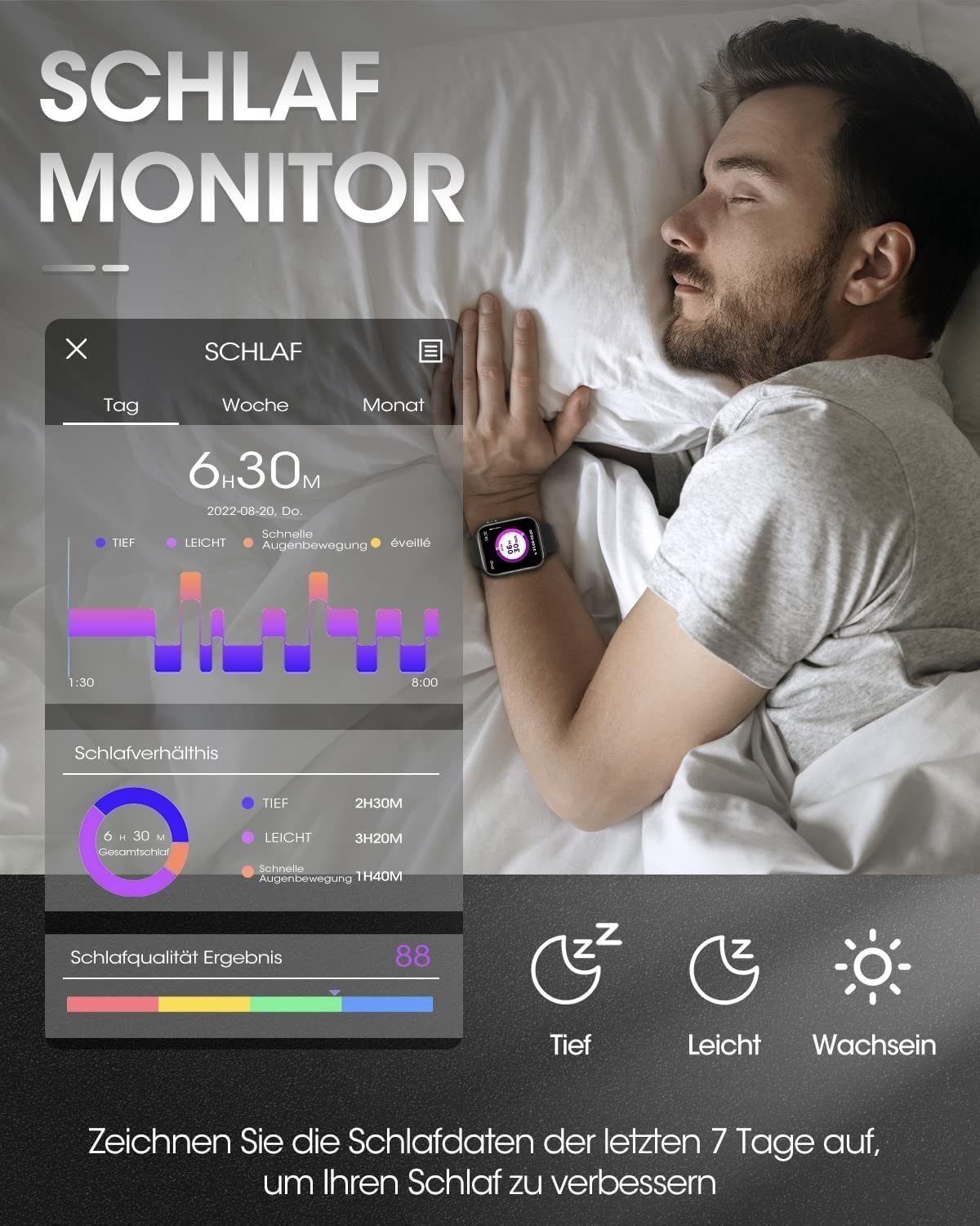 Yuede Smartwatch, Fitness Uhr mit Anruffunktion für Damen und Herren Smartwatch (9h Kratzfestes Voll Touch Display cm/1.8 Zoll) Armbanduhr mit Schrittzähler, Pulsuhr, Blutdruckmessung und Blutzuckermessung(Spo2), Ip67 Wasserdichte Sportuhr mit 120 Tr