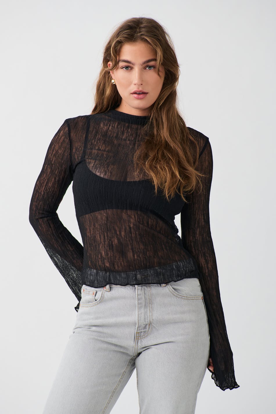 Plisse flare sleeve top