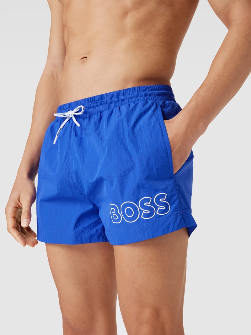 Badehose mit Label-Detail Modell 'Mooneye' in blau