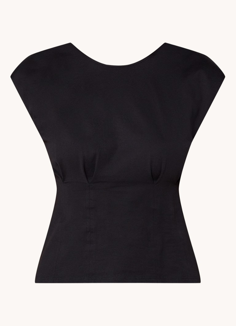 Top negru Dart Penny cu detalii plisate