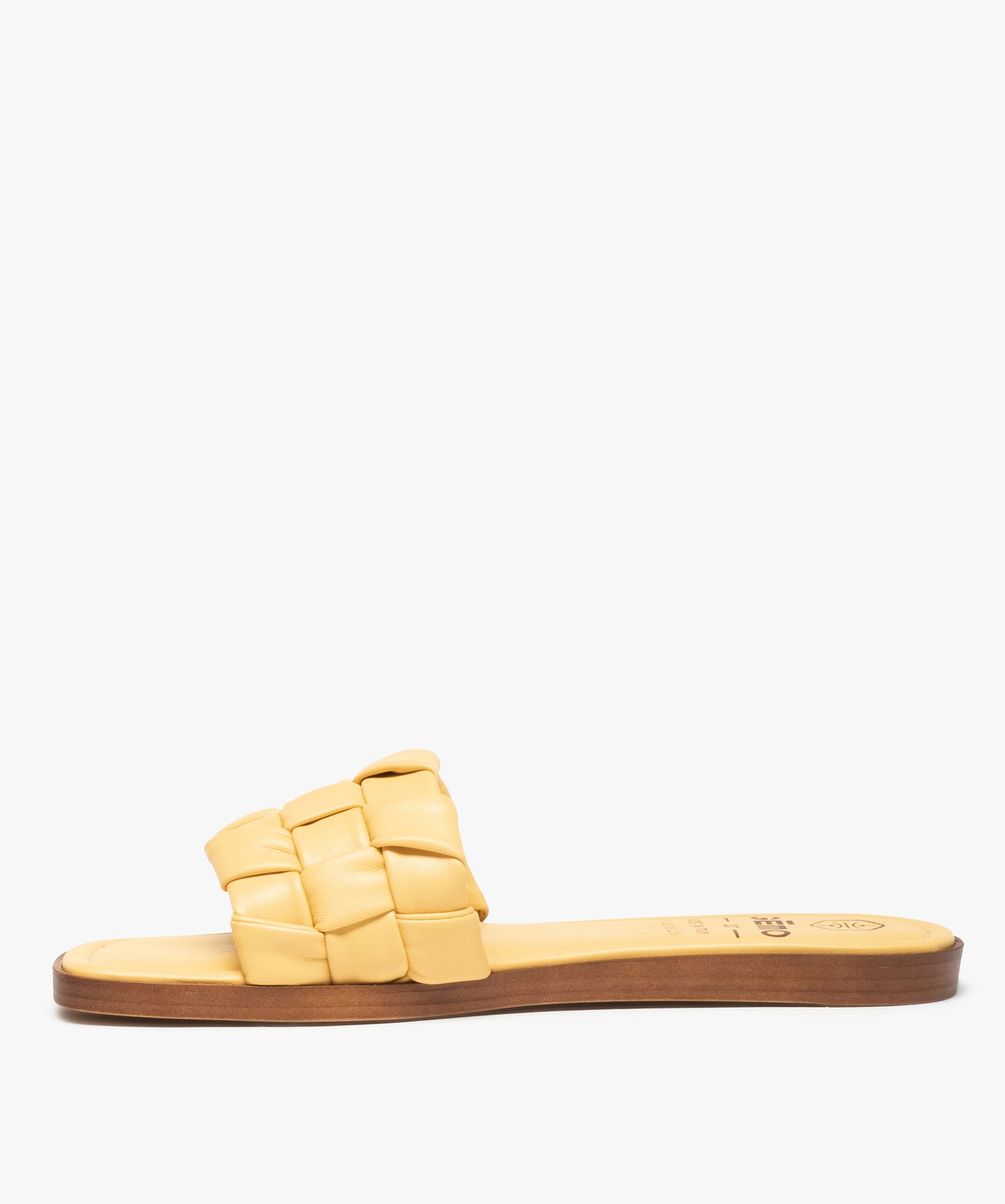 Mules femme avec dessus tressé et semelle à bout carré jaune | GEMO