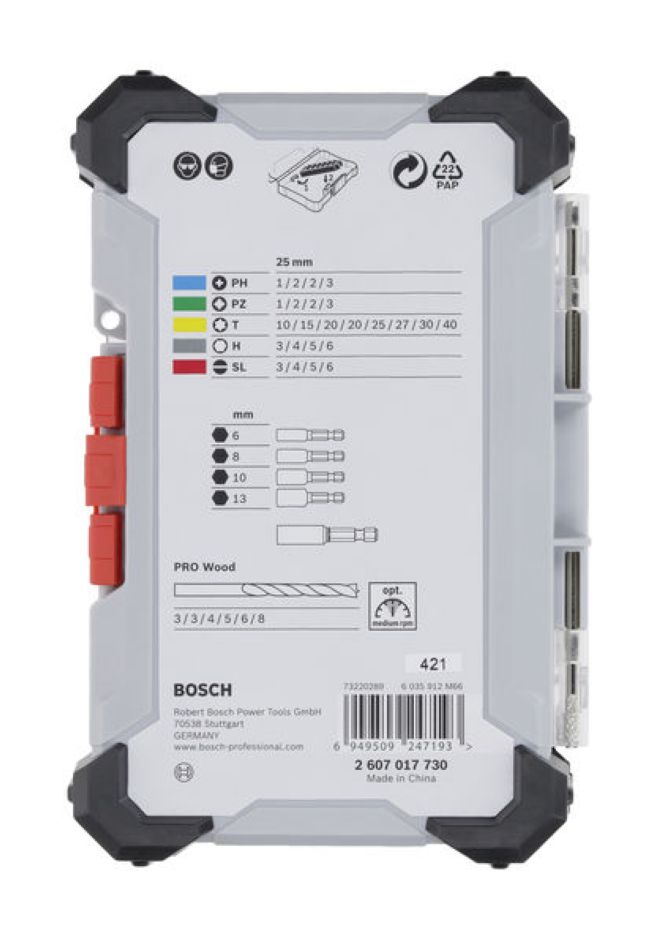 Bosch Blue Zubehör 2607017730 Schraubendreher- und Holzbohrer-Set, 35-teilig