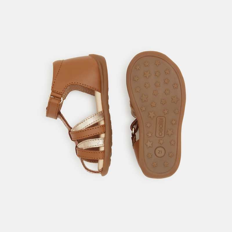 Sandales cuir premiers pas beige bébé fille