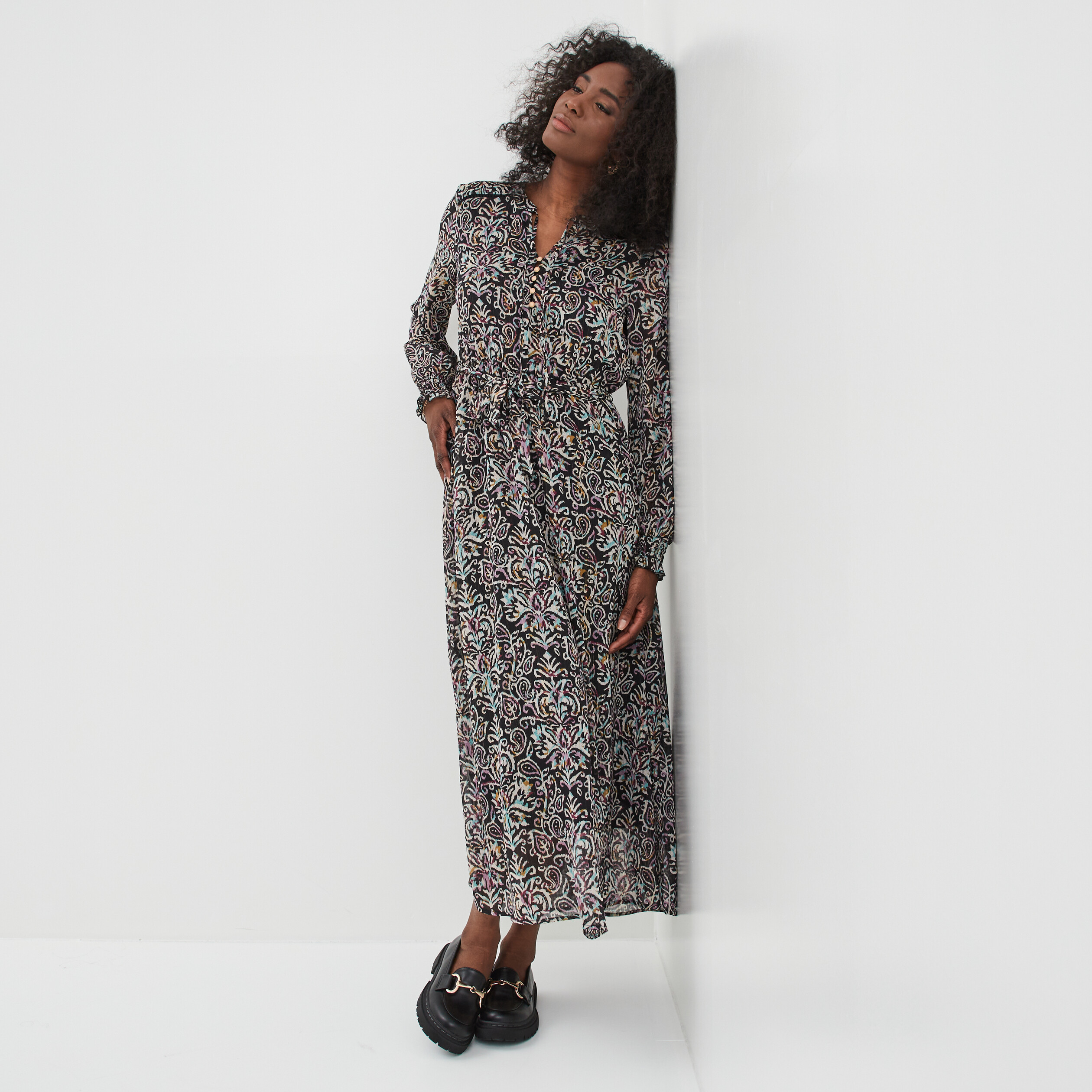 Robe longue taille smockée Liberto noir femme | La Halle