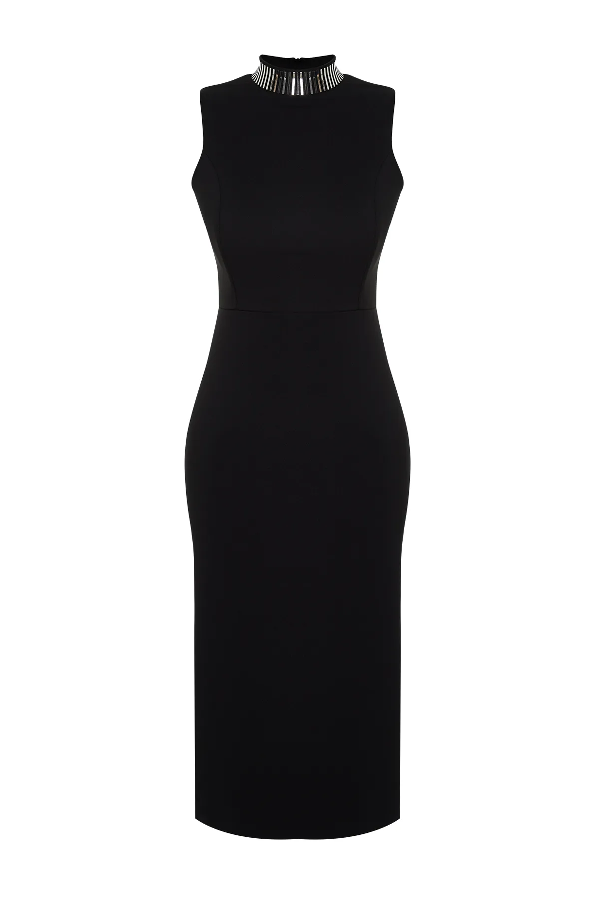Trendyol Collection  Elegantes Abendkleid in Schwarz mit hohem Kragen und Accessoires TPRSS24EL00060
