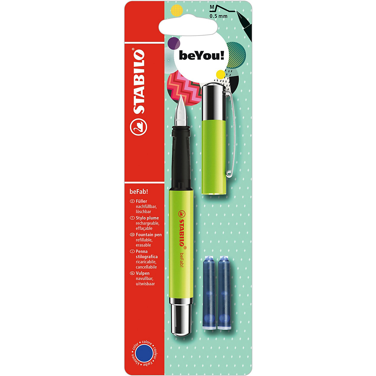 Füllhalter beCrazy! Uni Colors Links-/Rechtshänder Lime Punch, inkl. 3 Patronen