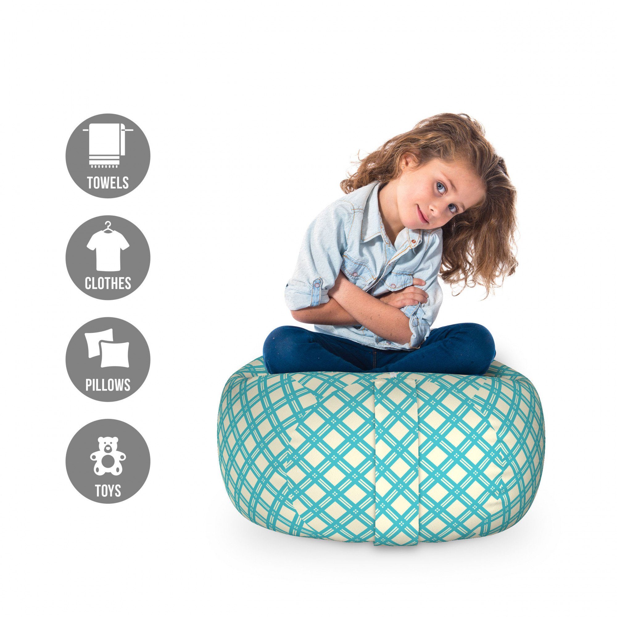 Abakuhaus Spielzeugtruhe Gefüllter Tier Organizer Waschbare Tasche für Kinder, Geometrisch Aqua Karo Tile