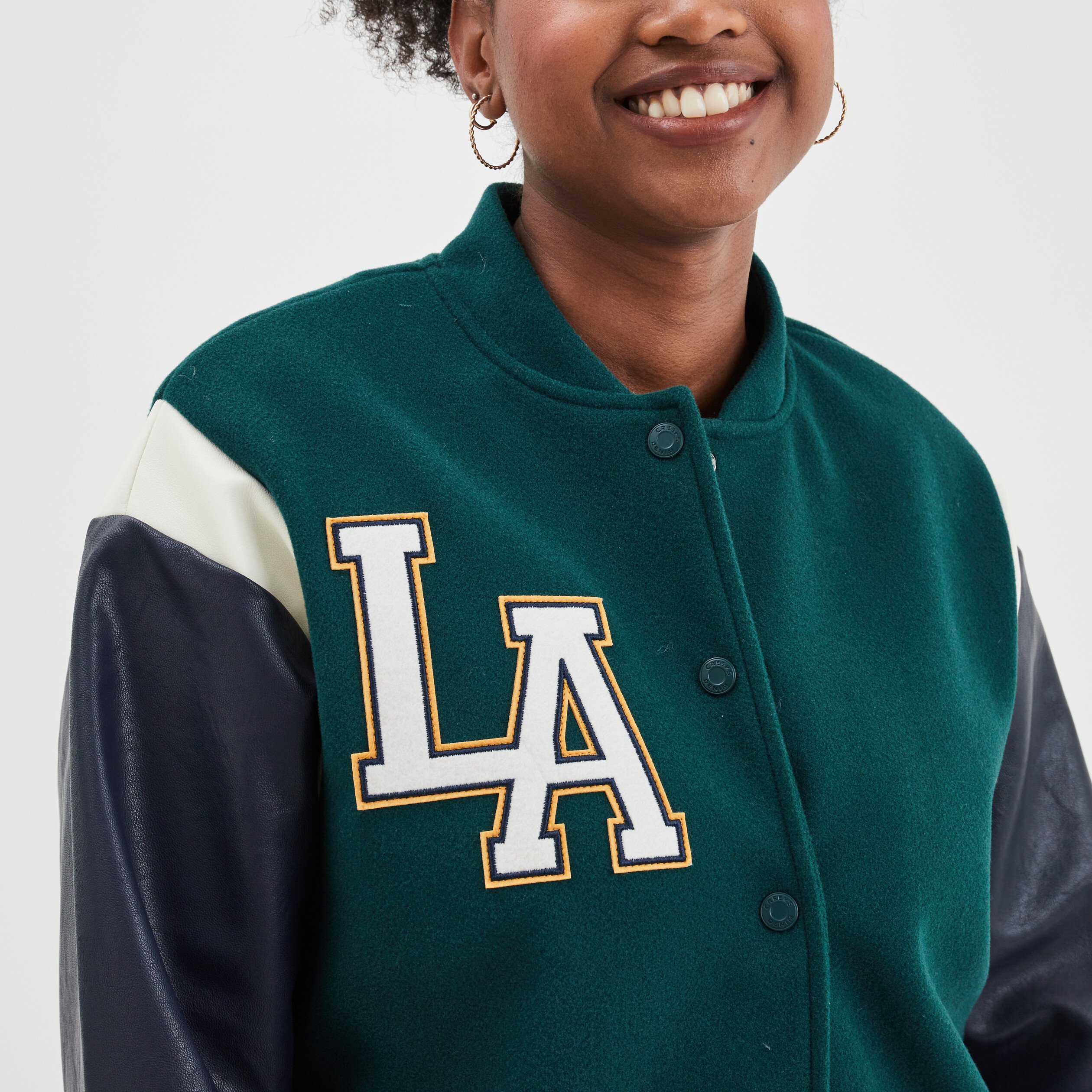 Veste varsity manches simili cuir Creeks vert émeraude femme | La Halle