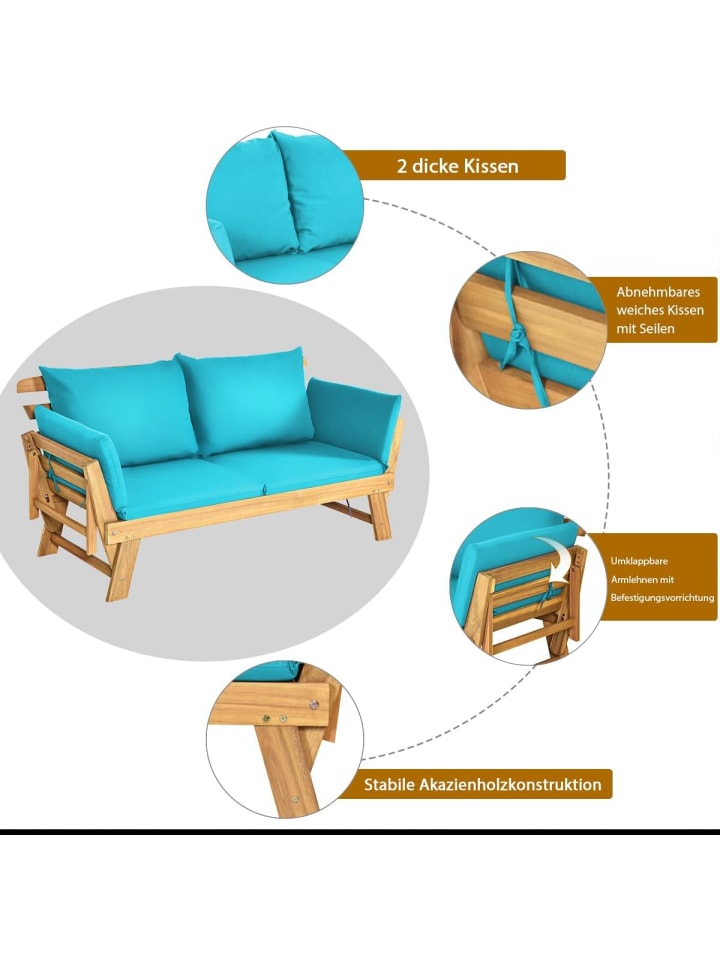 COSTWAY Gartenbank Schlafsofa in Türkis günstig kaufen onesize