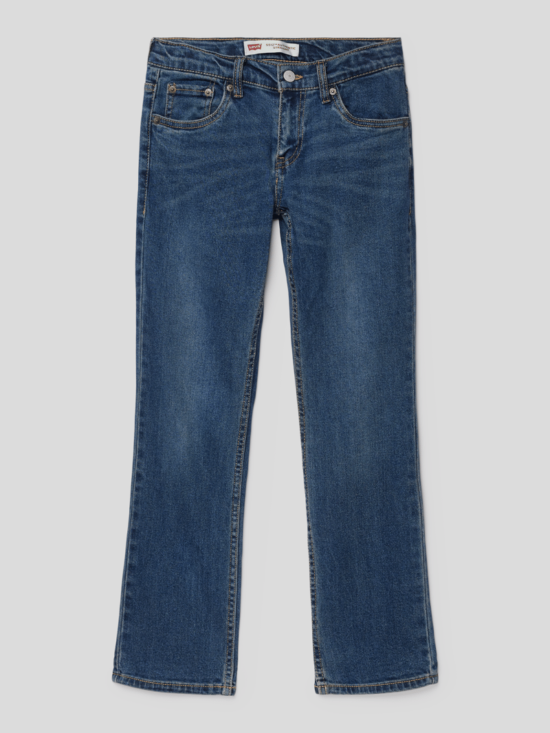 Jeans mit Label-Patch in dunkelblau