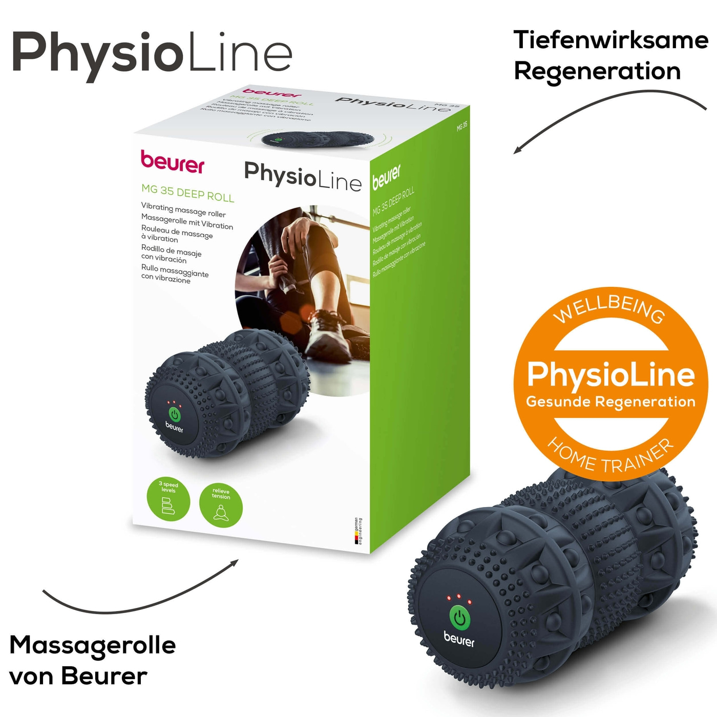 Beurer Massagerolle mit Vibration MG 35 DeepRoll-Massagerolle mit Vibration zur gezielten Triggerpunkt-Massage & Muskelentspannung