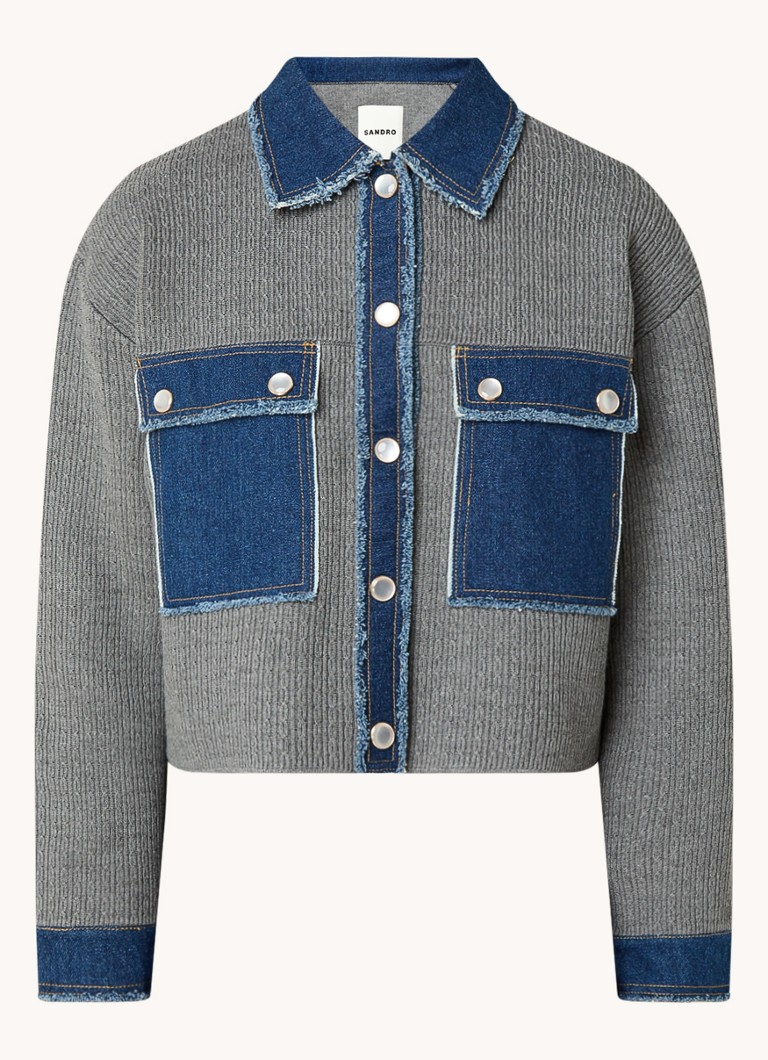 Cardigan scurt Sandro cu detalii din denim