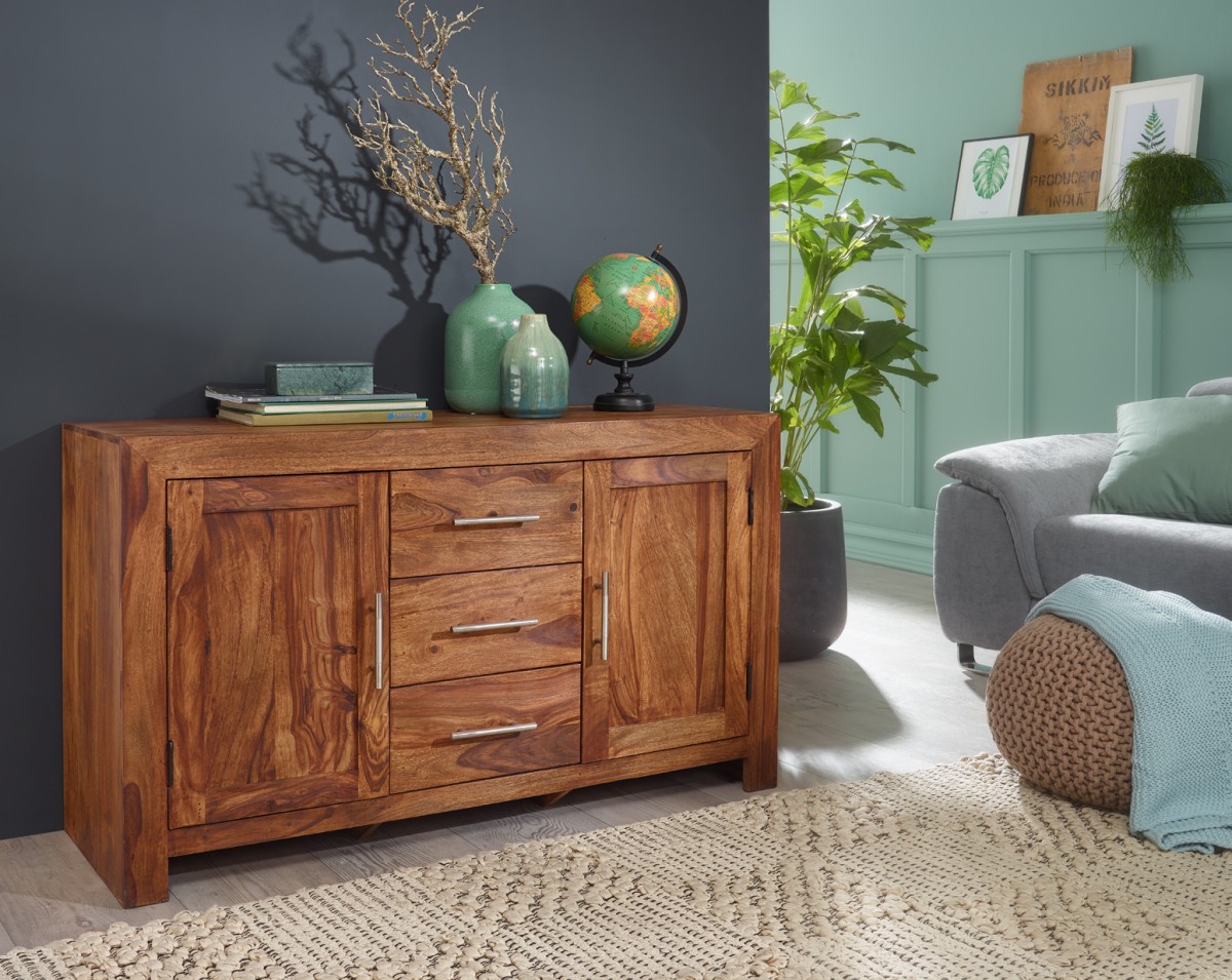 Wohnling Sheesham Massiv Sideboard 118,5 x 40 cm montiert - Massivholz